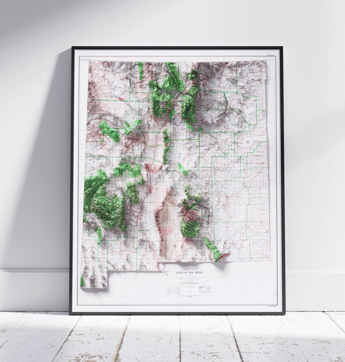 New Mexico State 3D Shaded Relief Topographic Map Art Poster