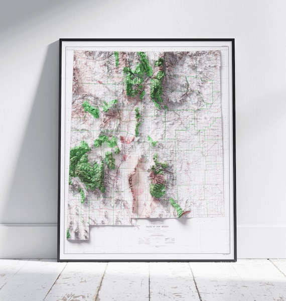 New Mexico State 3D Shaded Relief Topographic Map Art Poster
