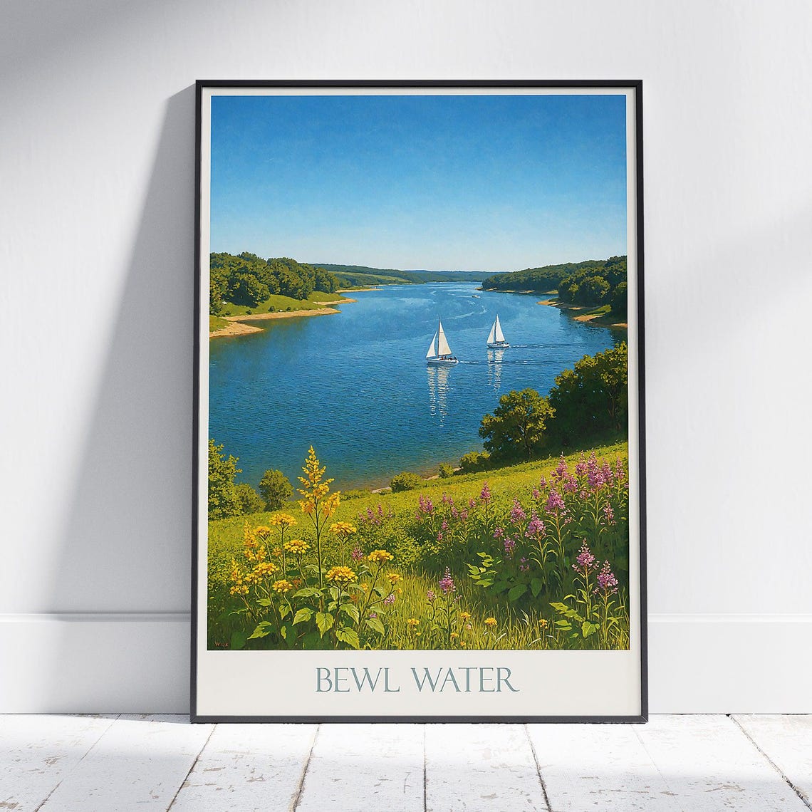 Bewl Water Sailing Lake Under Blue Summer Skies Wildflower Poster