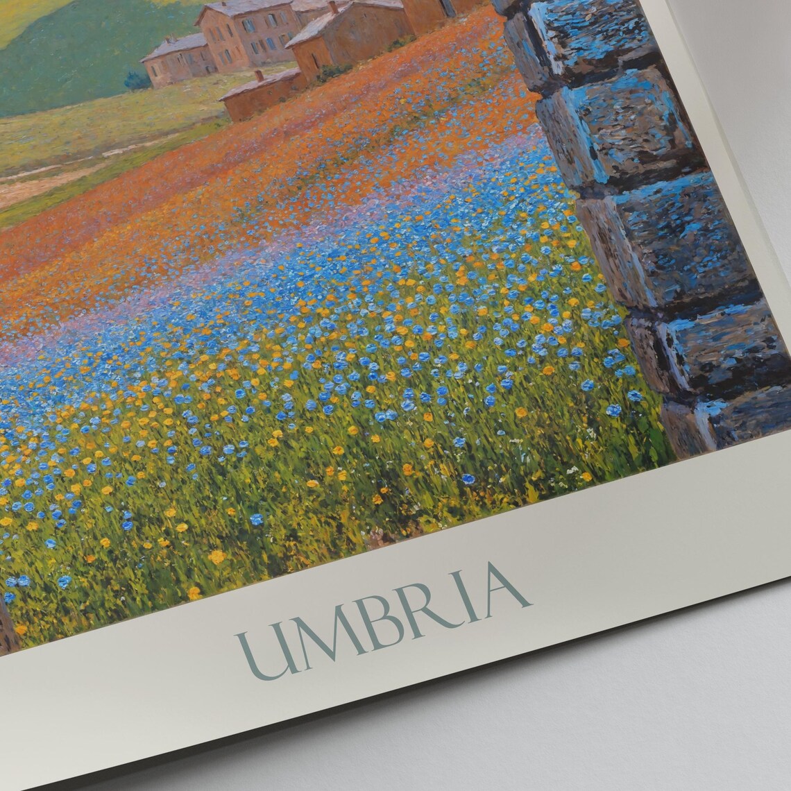 Umbria Italy Wildflower Meadow Arch Hilltop Village Painted Poster - Image 4