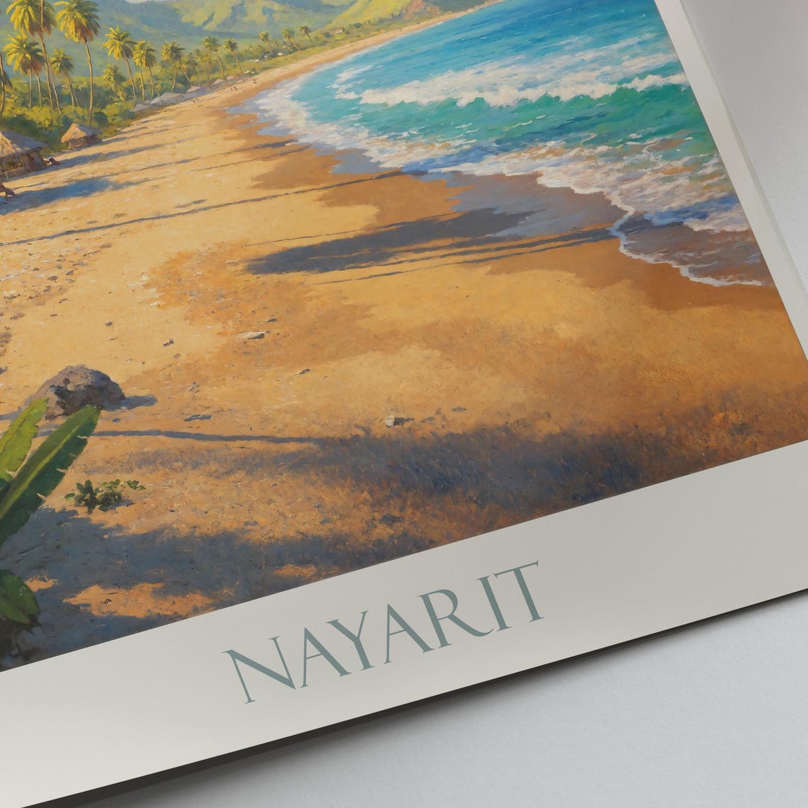 Nayarit Mexico Tropical Palm Beach Palapa Shore Painted Poster - Image 3