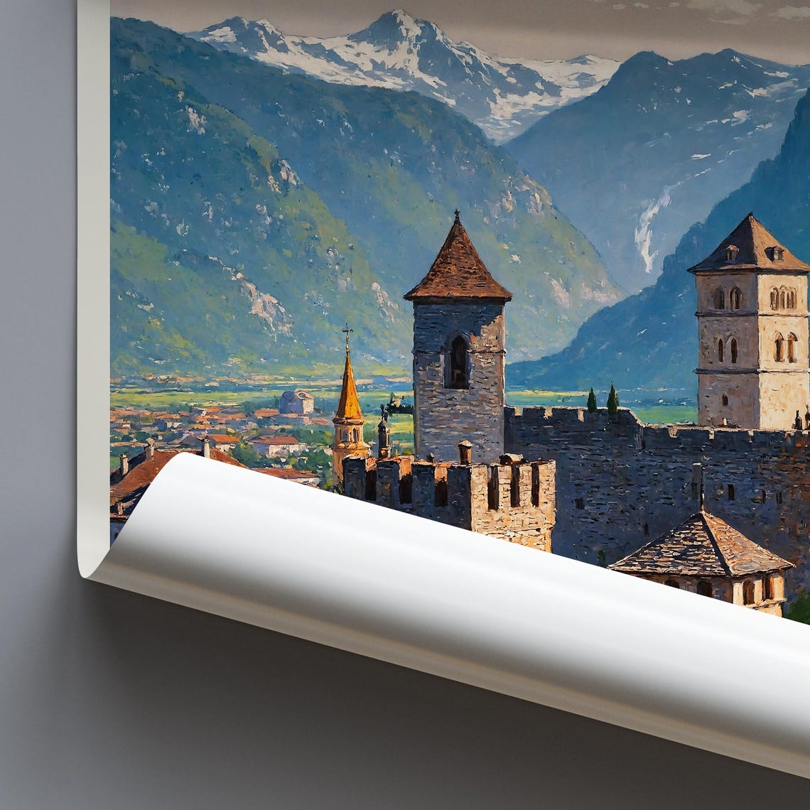 Bellinzona Switzerland Medieval Castle Towers Mountain View Poster - Image 2