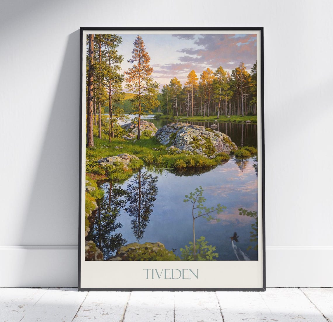 Tiveden Sweden Mirror Lake Pine Forest National Park Painted Poster