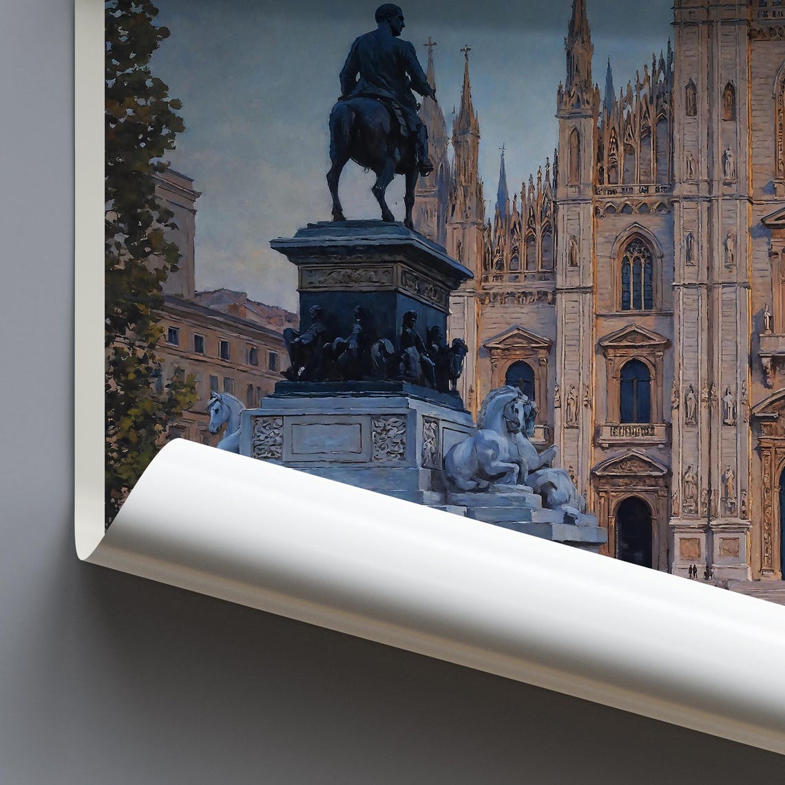 Milan Italy Duomo Cathedral Gothic Facade Sunrise Painted Poster - Image 3