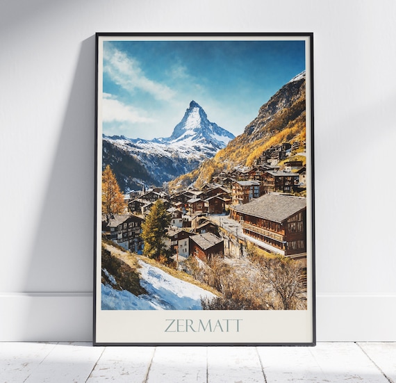 Zermatt Travel Print Switzerland Travel Matterhorn Poster Personalized Alps Wall Art Home Decor Gift Framed