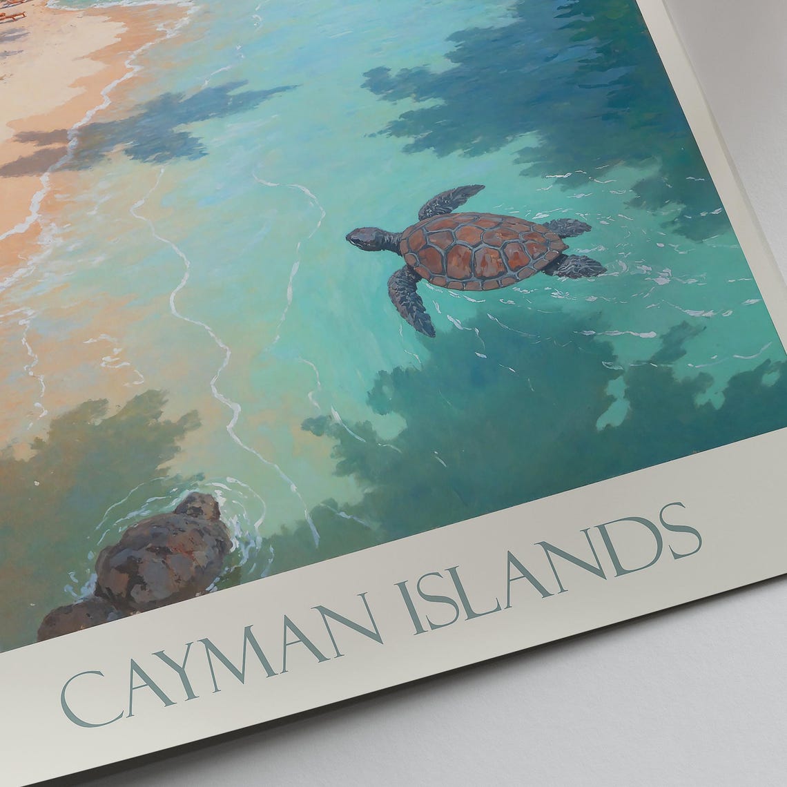 Cayman Islands Caribbean Sea Turtle Beach Painted Travel Poster - Image 2