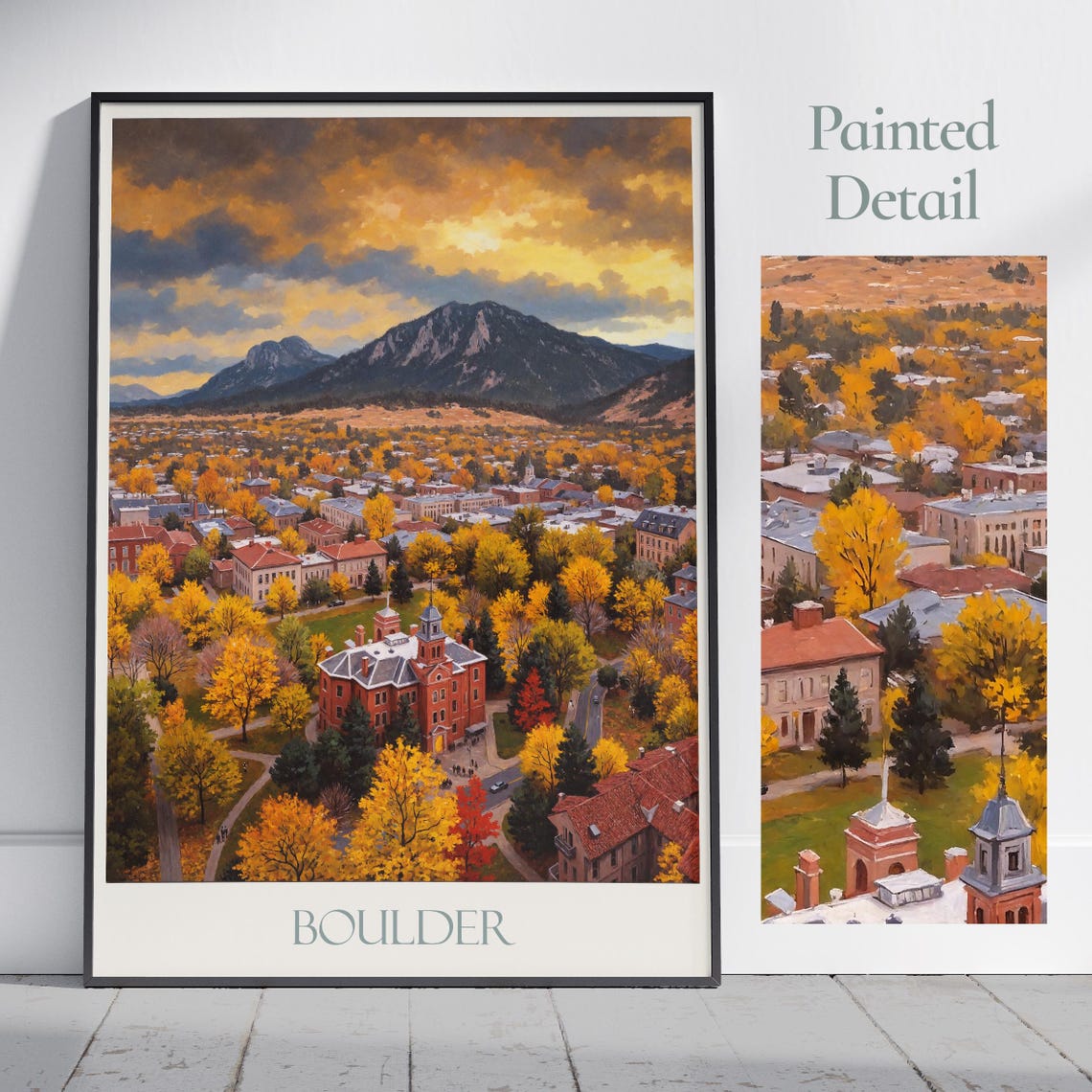 Boulder Colorado Fall Travel Poster Flatirons Autumn City Artwork