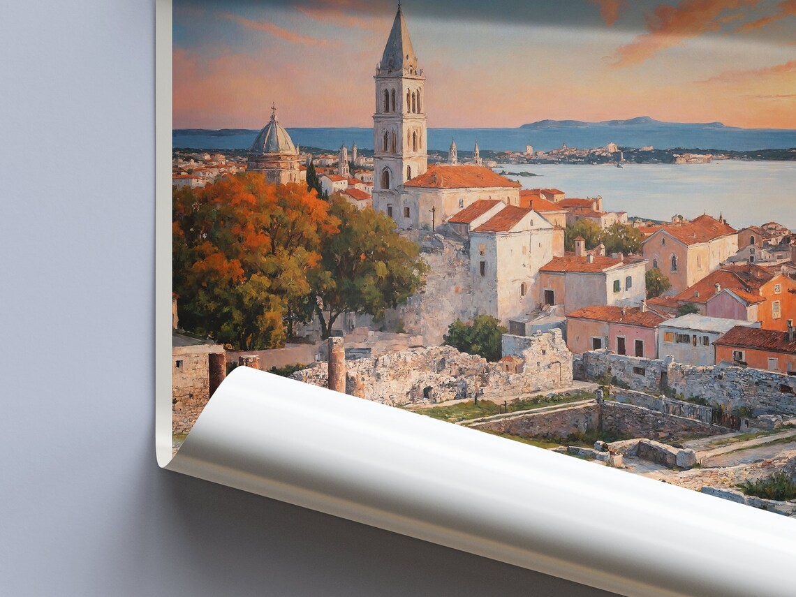 Zadar Croatia Sunset Painted Old Town Coastline Vintage Travel Poster - Image 3