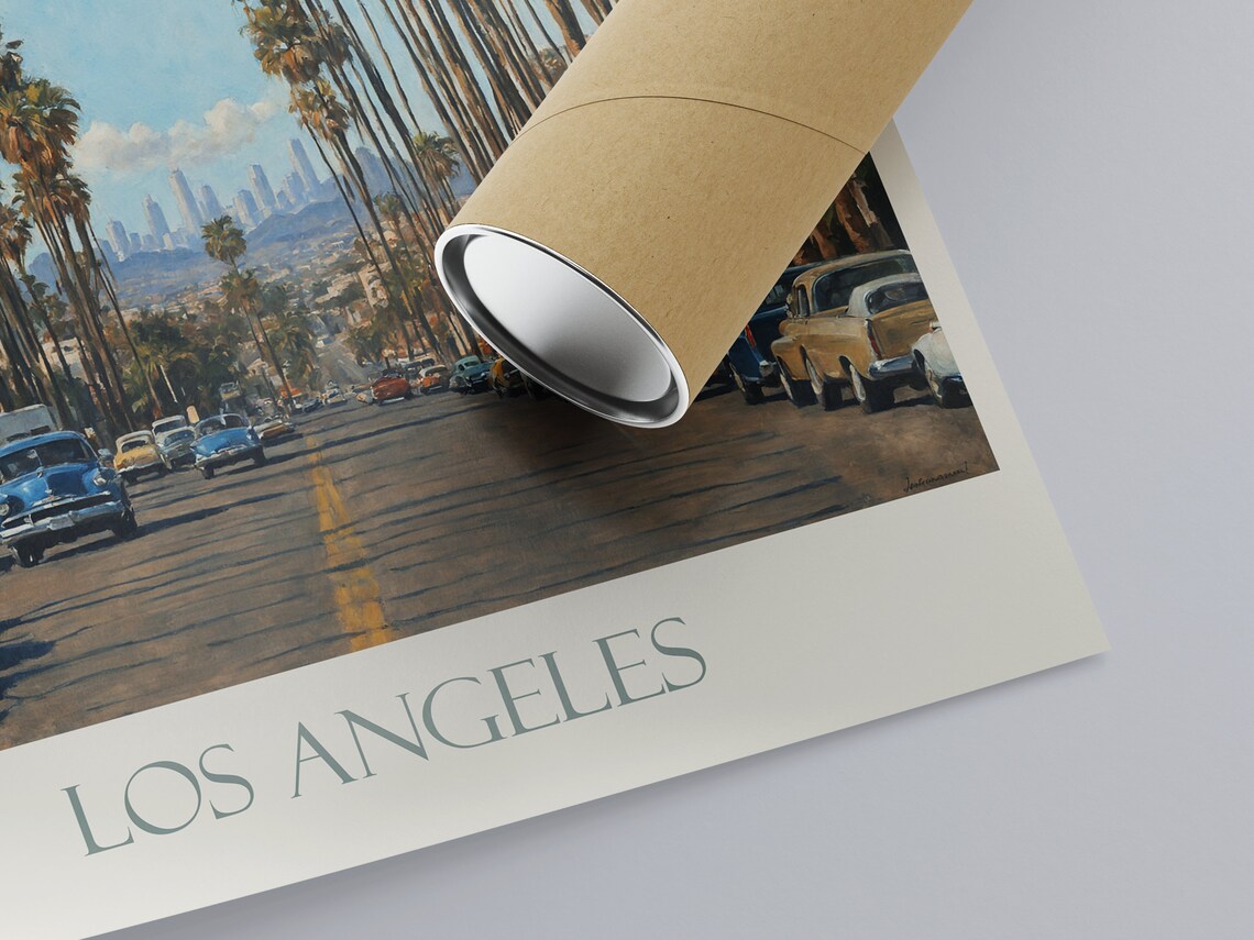Los Angeles California Palm Lined Street Classic Cars Skyline Poster - Image 3