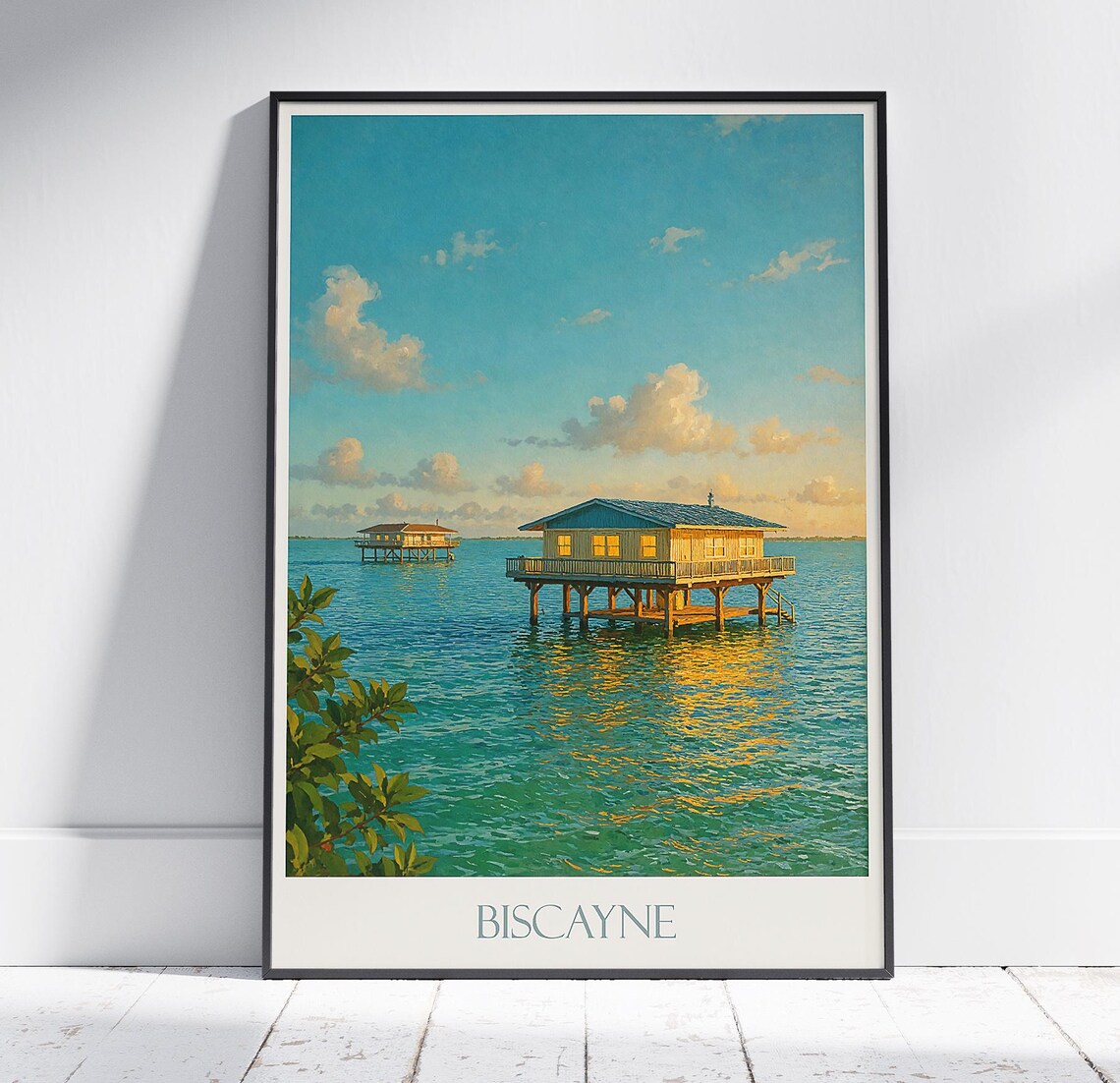 Biscayne Florida Stiltsville Stilt Houses Sunset Bay Travel Poster