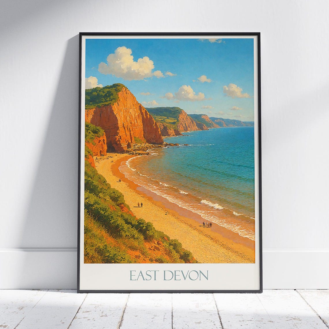 East Devon Red Cliffs Beach Golden Sand Jurassic Coast Travel Poster