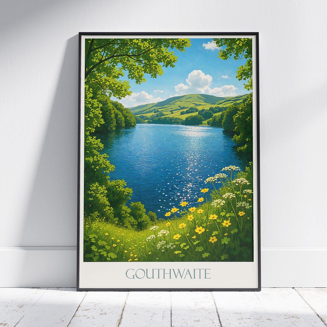 Gouthwaite Yorkshire Dales Travel Poster Sunlit Lake Landscape