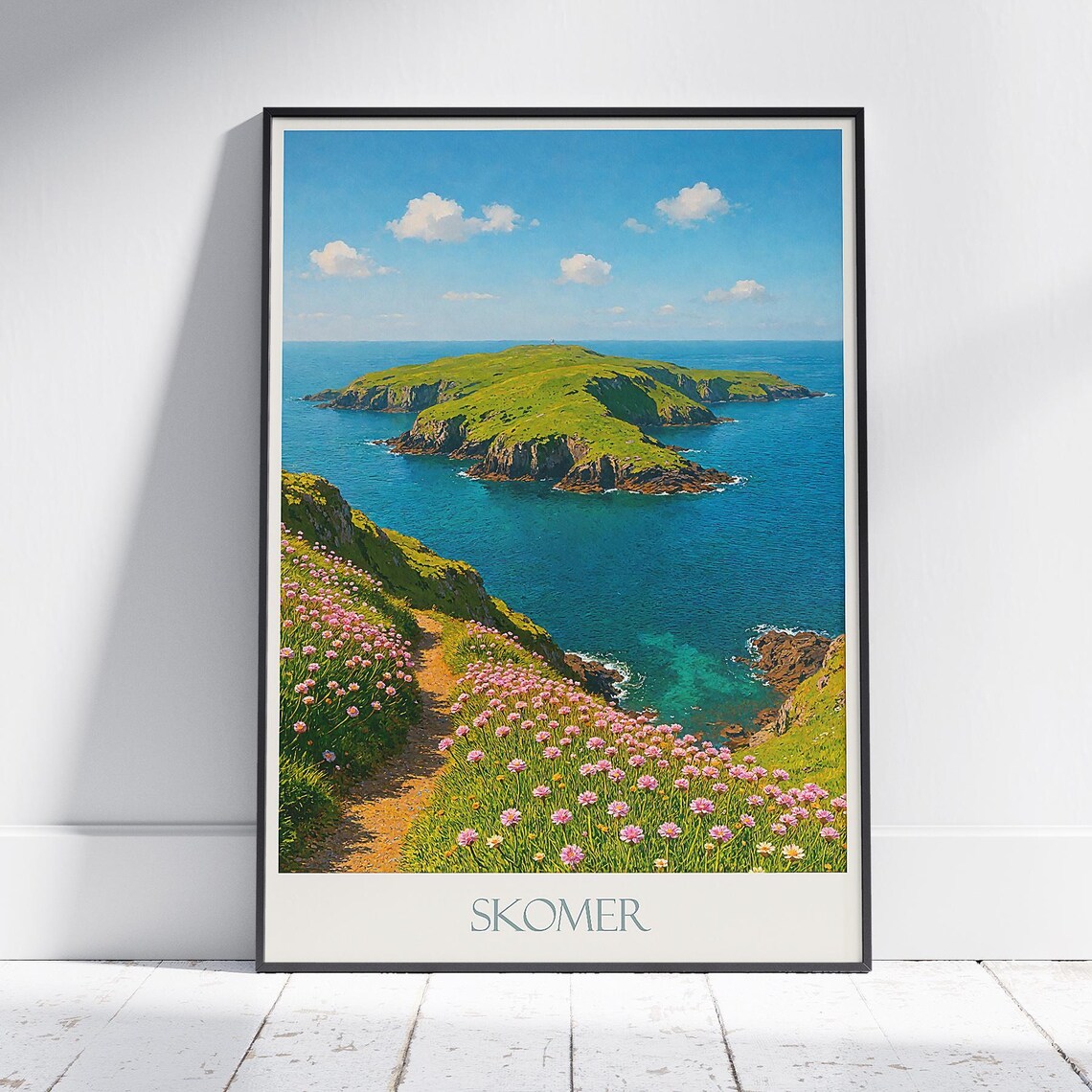 Skomer Island Wales Wildflower Cliffs Turquoise Sea View Poster