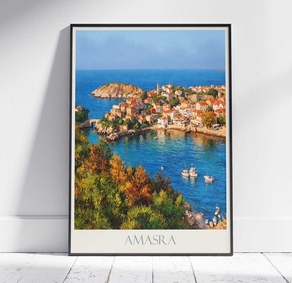 Amasra Travel Print Turkiye Turkey Travel Poster Wall Art Home Decor Gift Personalized Framed