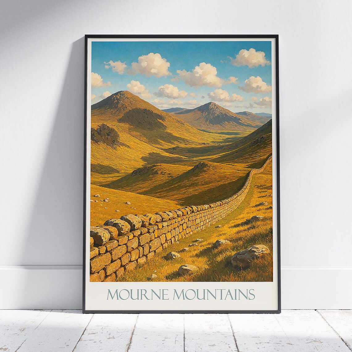 Mourne Mountains Northern Ireland Golden Peaks Wall Travel Poster