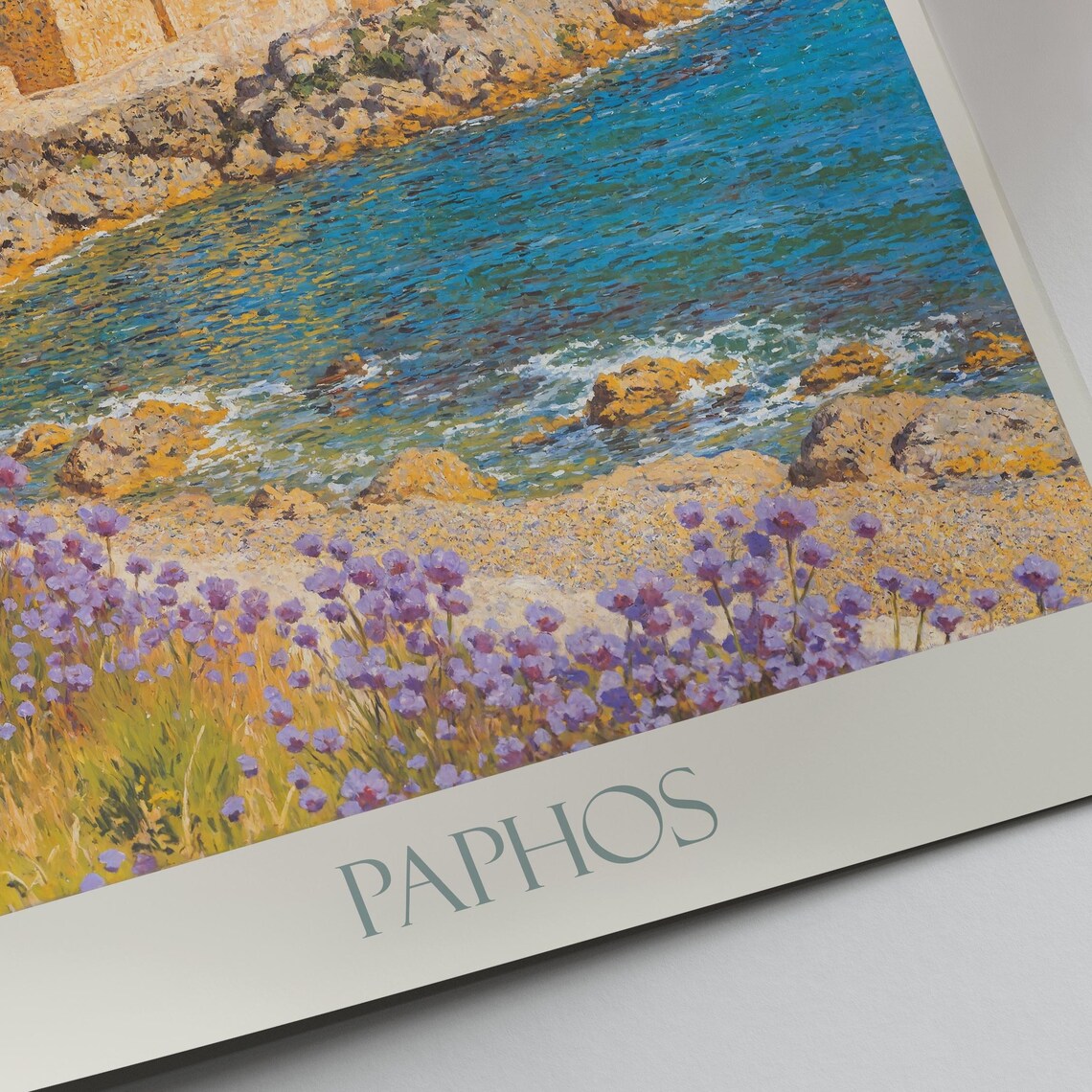 Paphos Cyprus Stone Fortress Seaside Wildflowers Travel Poster - Image 4
