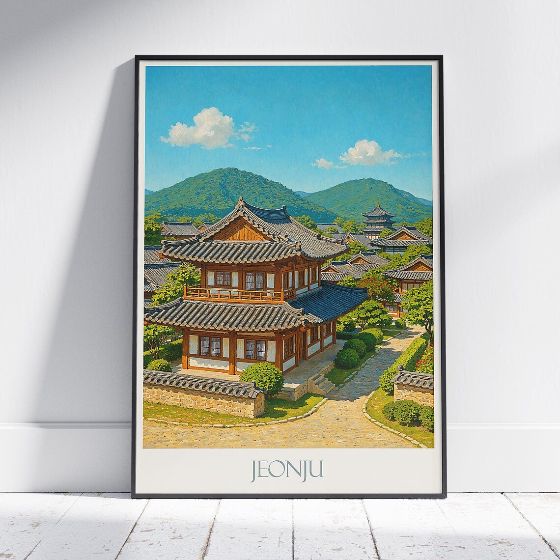 Jeonju Korea Traditional Hanok Village Heritage Travel Poster
