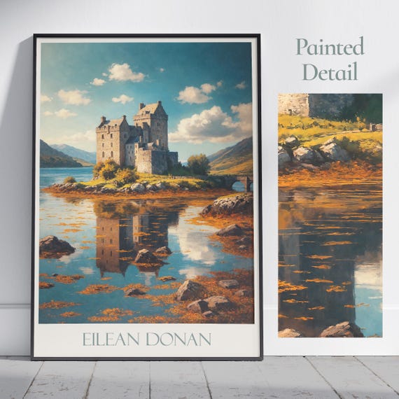Eilean Donan Castle Travel Print Poster Scotland Travel Wall Art Home Decor Gift Personalized Framed