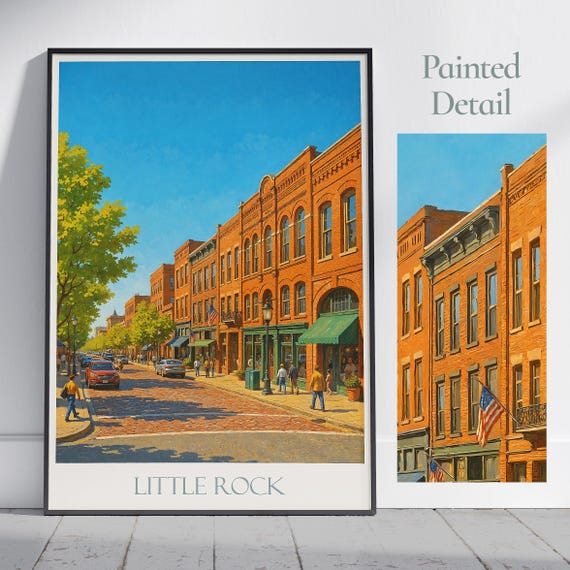 Little Rock Travel Poster Historic Downtown Arkansas Wall Art Print Home Decor Gift Personalized Framed