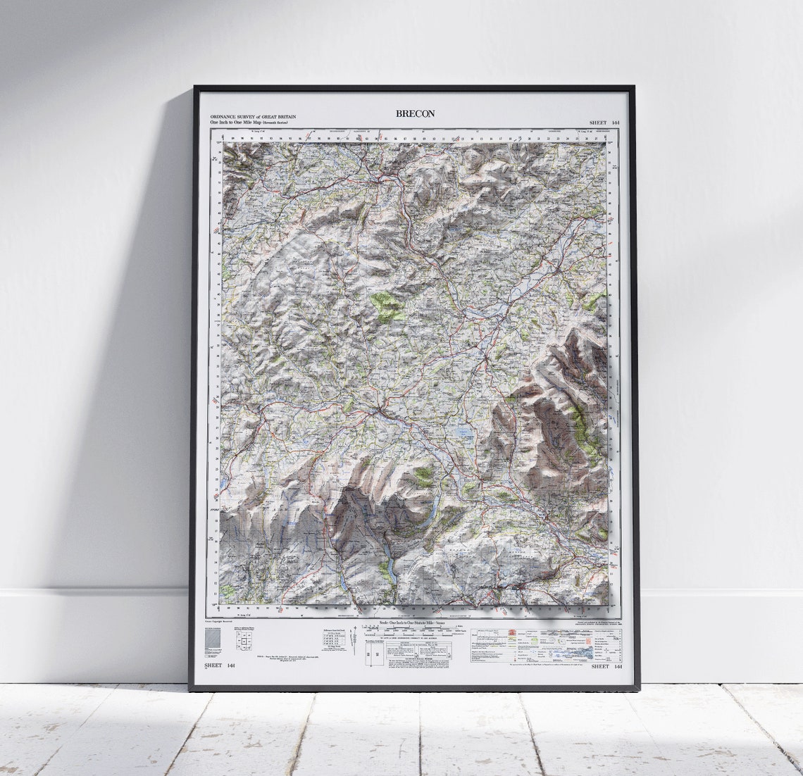 Brecon Wales Ordnance Survey Vintage Shaded Relief Map Poster