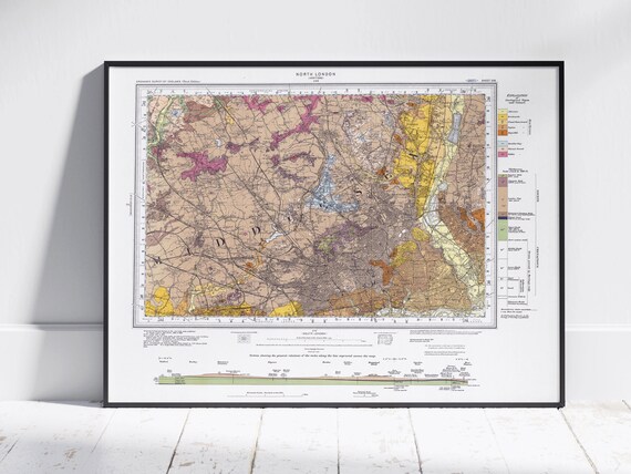 North London Vintage Geological Survey Map Historic Art Print