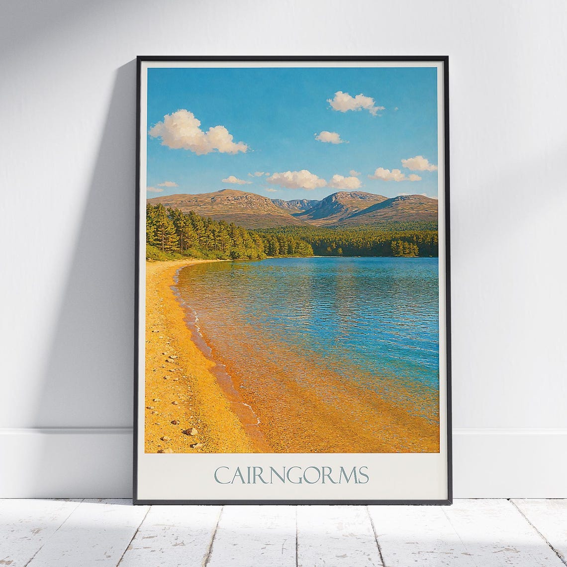 Cairngorms Loch Morlich Sandy Beach Mountain Lochside Travel Poster
