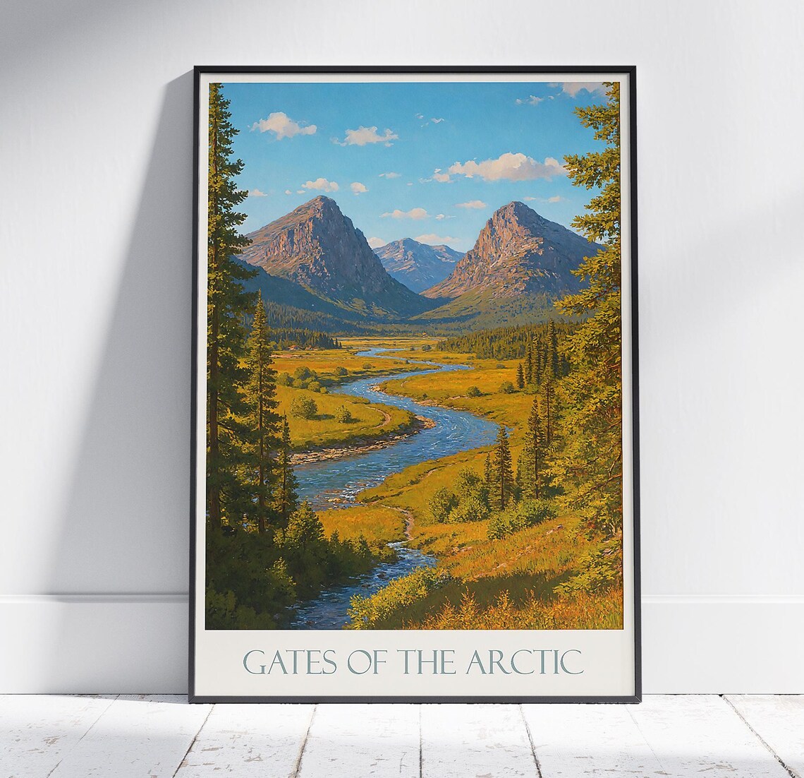 Gates of the Arctic Alaska Winding River Mountain Valley Travel Poster