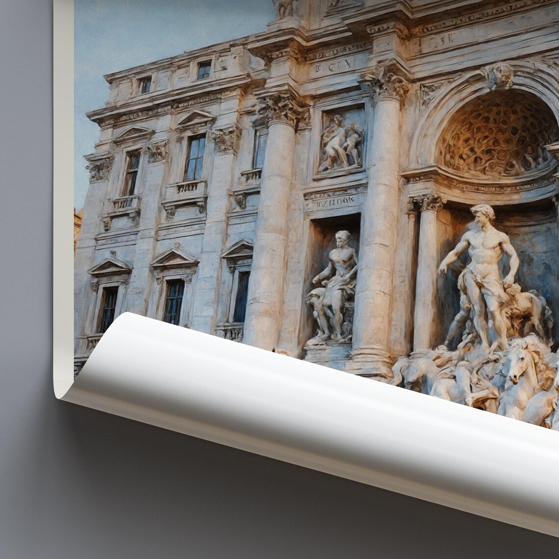 Roma Italy Trevi Fountain Baroque Marble Painted Travel Poster - Image 4