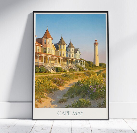 Cape May New Jersey Victorian Houses Lighthouse Coastal Poster