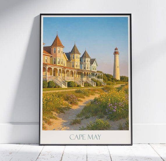Cape May Travel Print New Jersey Poster Painted Wall Art Home Decor Framed Painting Vacation Gift