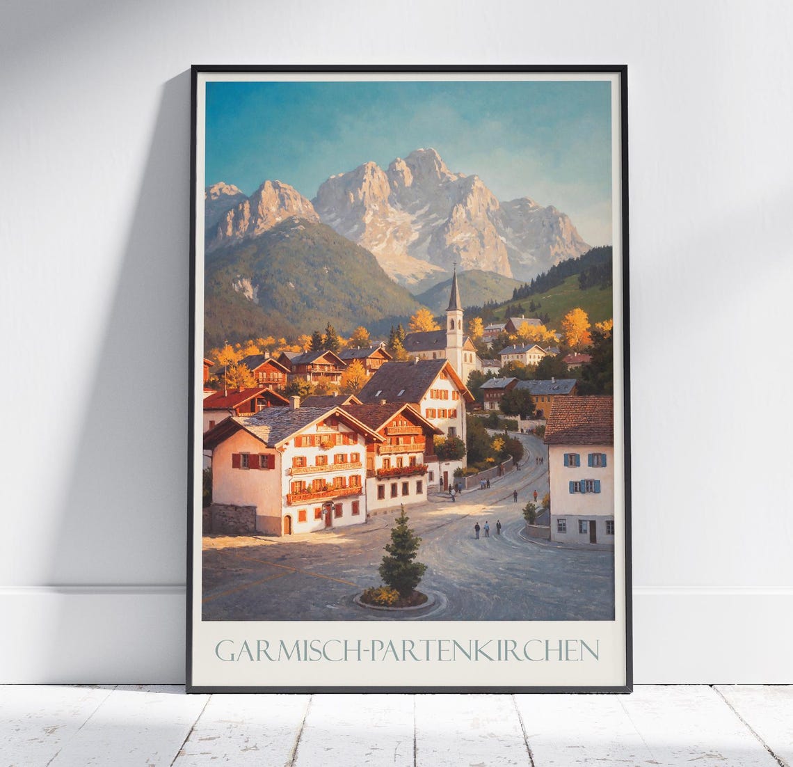 Garmisch Partenkirchen Germany Painted Travel Poster Alpine Village