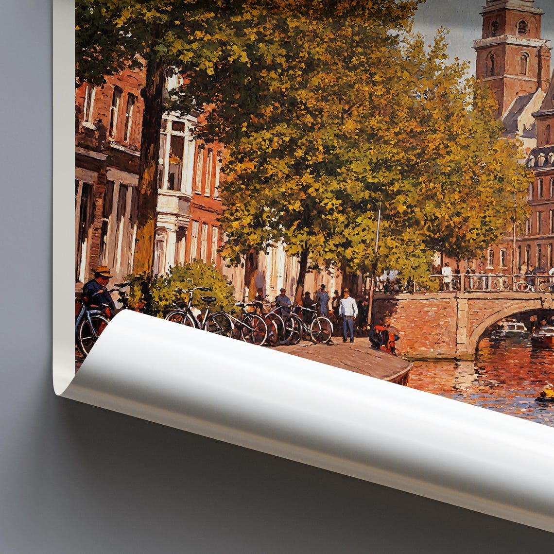 Amsterdam Netherlands Canal Bikes and Brick Houses Travel Art Poster