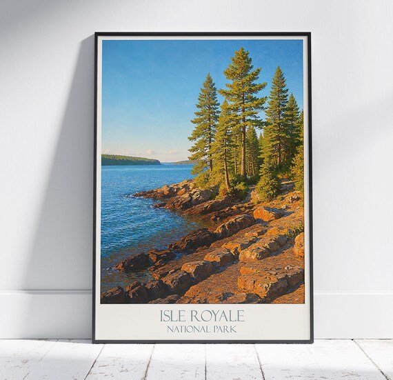 Isle Royale National Park Lake Superior Pines Vintage Travel Poster