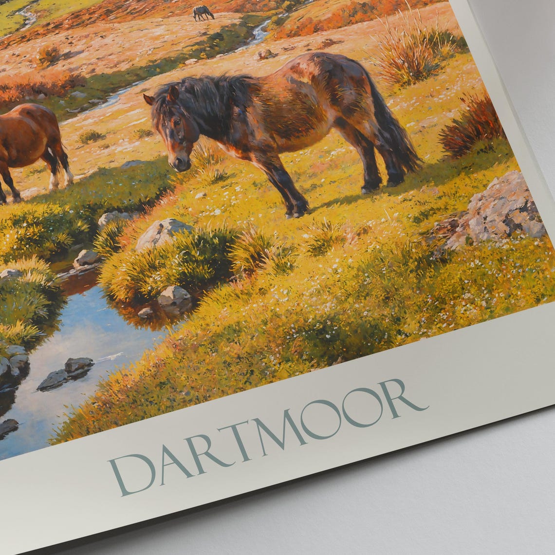 Dartmoor England Wild Ponies Moorland Tor Sunset Painted Poster - Image 2