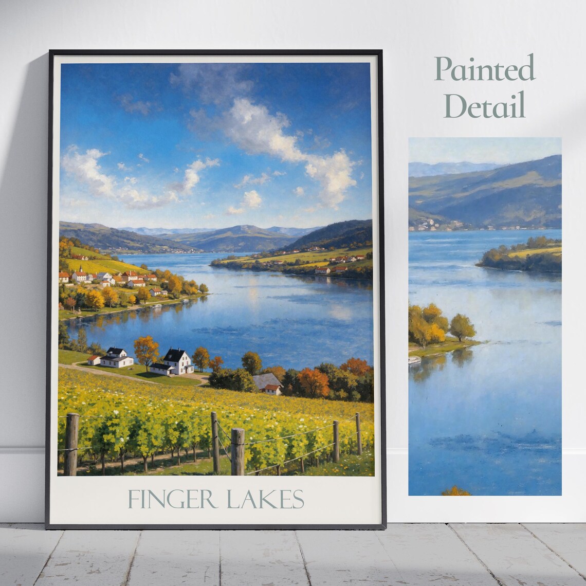 Finger Lakes New York Vineyard Landscape Painted Travel Poster