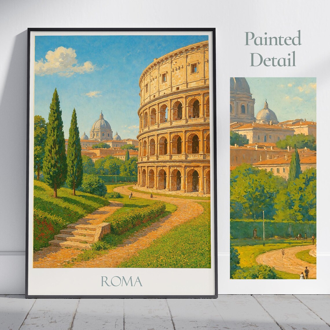 Roma Italy Colosseum Classic Vintage Style Painted Travel Poster