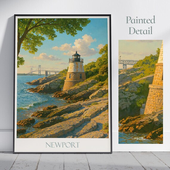 Newport Rhode Island Castle Hill Lighthouse Coastal Painted Poster
