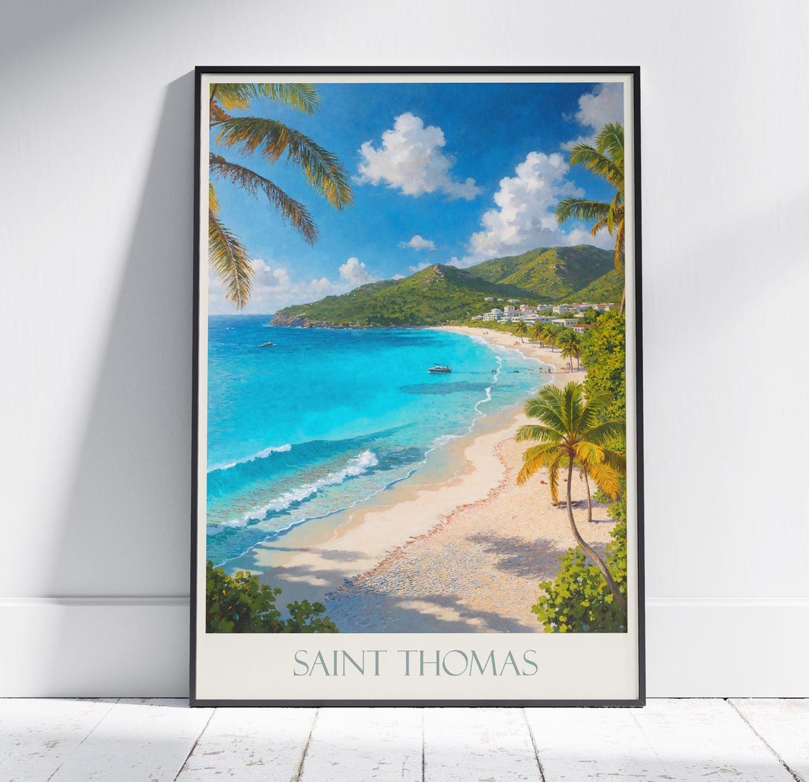 Saint Thomas US Virgin Islands Palm Beach Painted Travel Poster