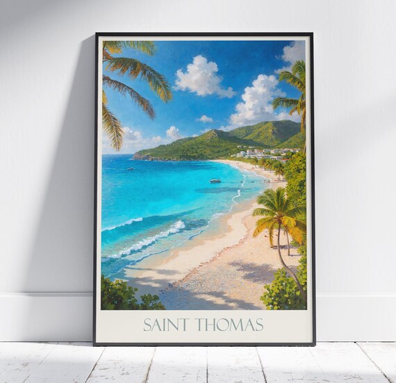 Saint Thomas US Virgin Islands Palm Beach Painted Travel Poster