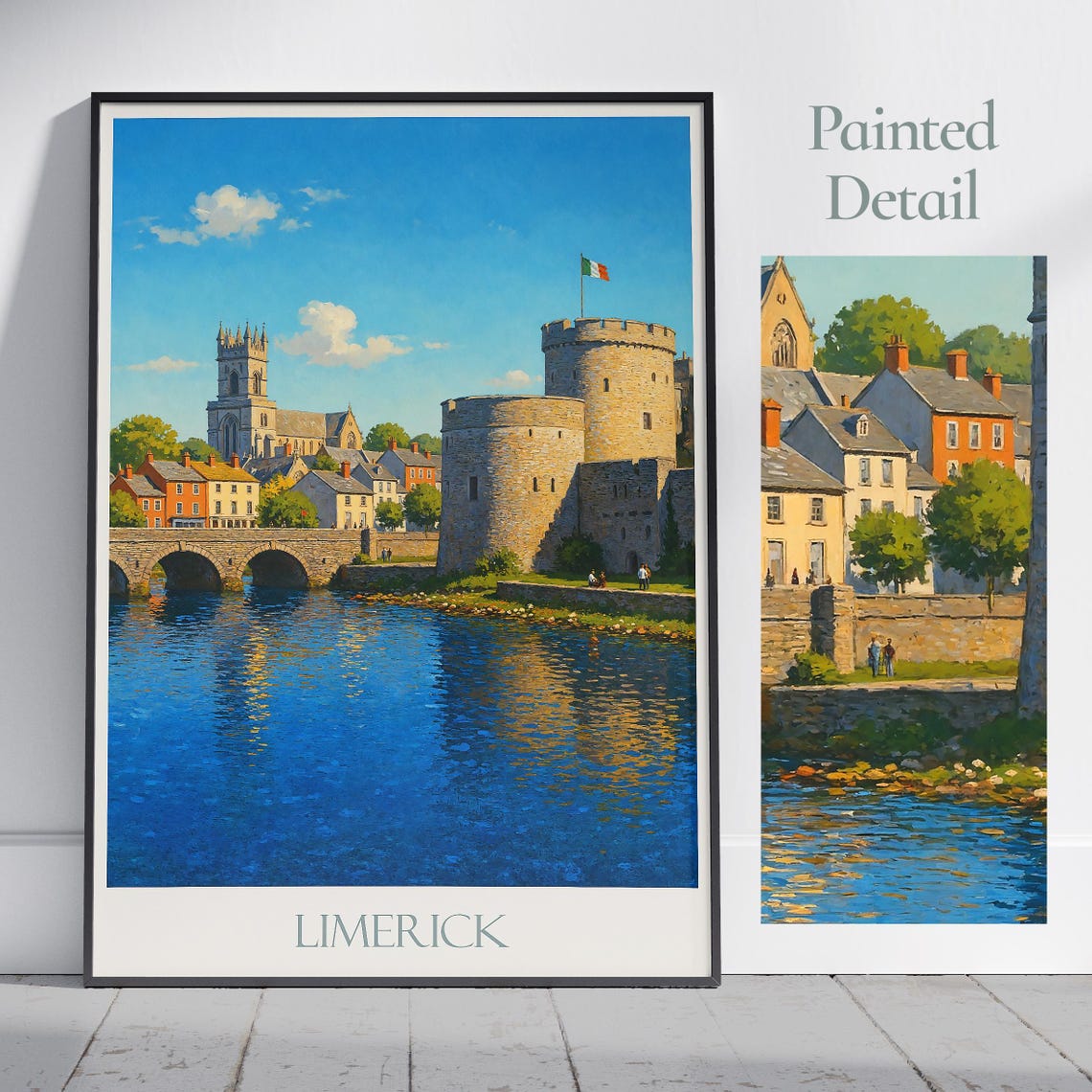 Limerick Ireland King Johns Castle River Painted Travel Poster