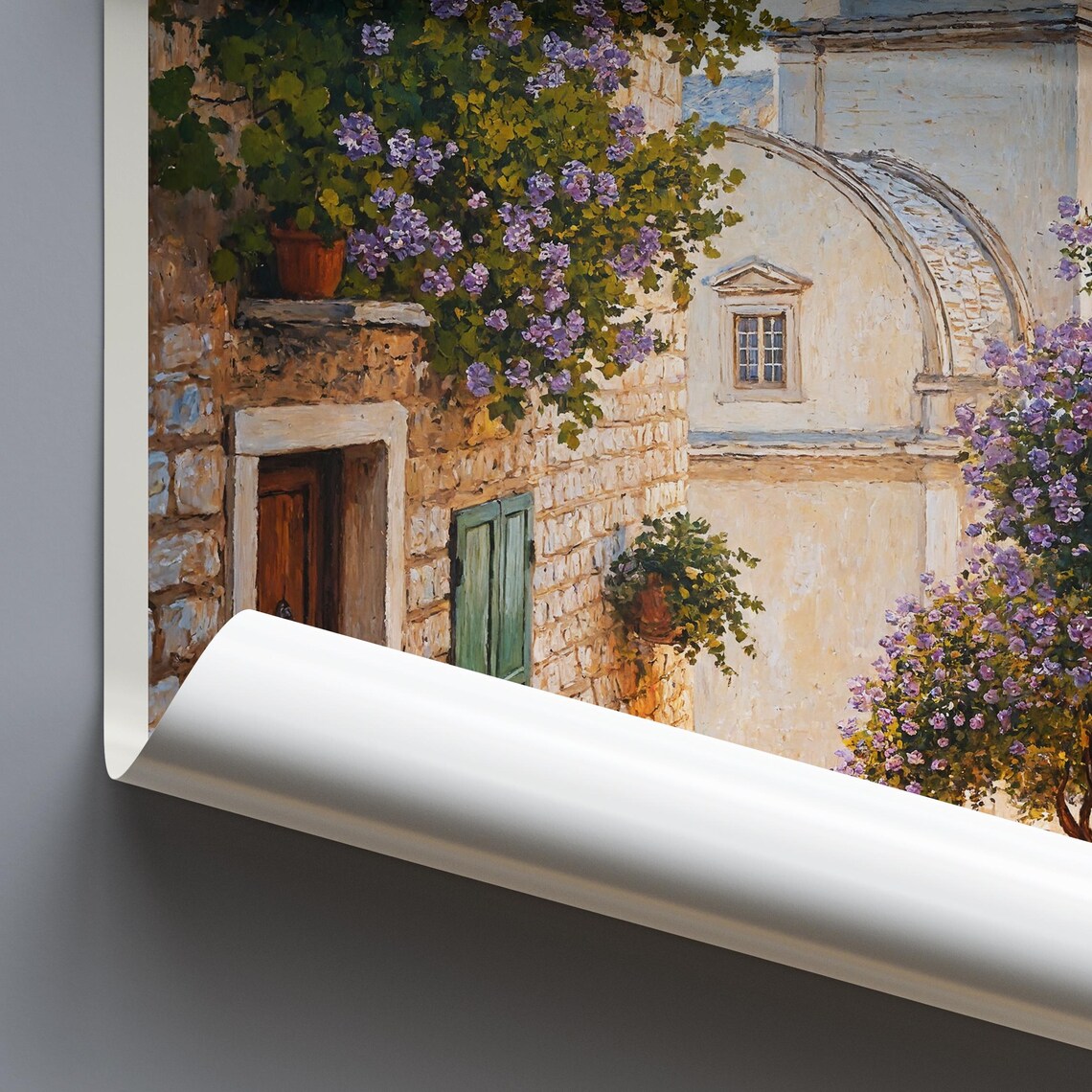 Sibenik Croatia Old Stone Alley Purple Flower Travel Art Poster