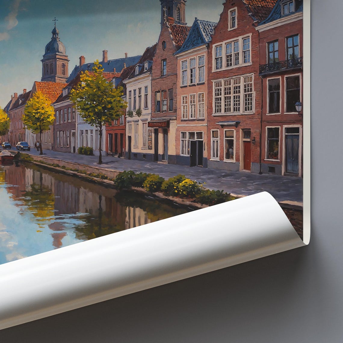 Leiden Netherlands Historic Canal Houses Painted Travel Poster - Image 3