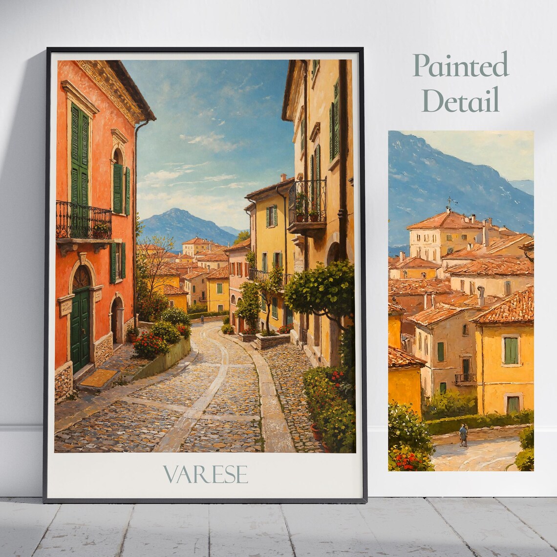 Varese Italy Old Town Cobblestone Street Painted Travel Poster