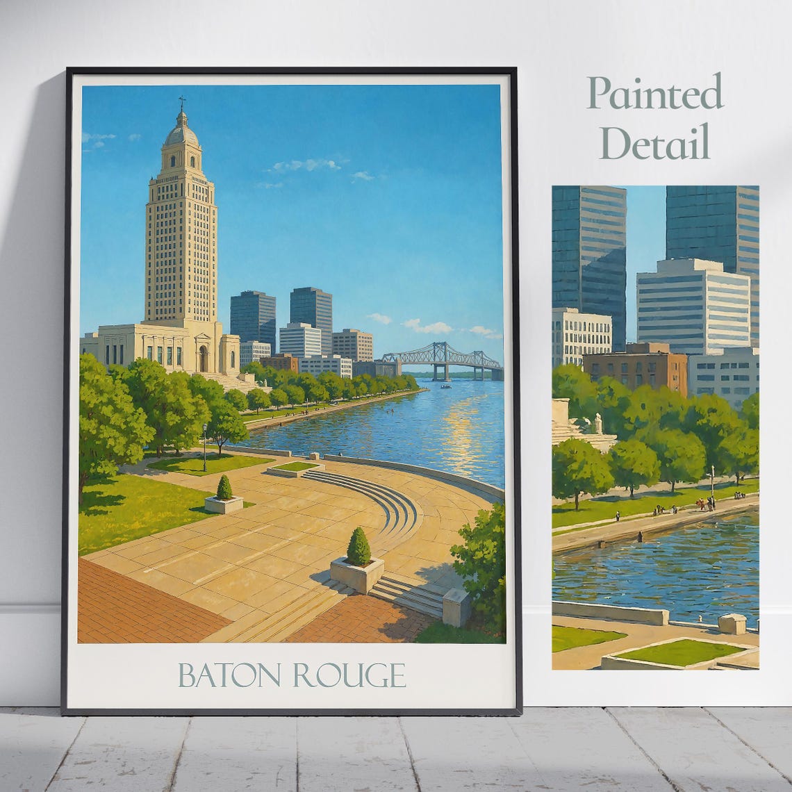 Baton Rouge Louisiana Capitol Riverfront Bridge Painted Poster