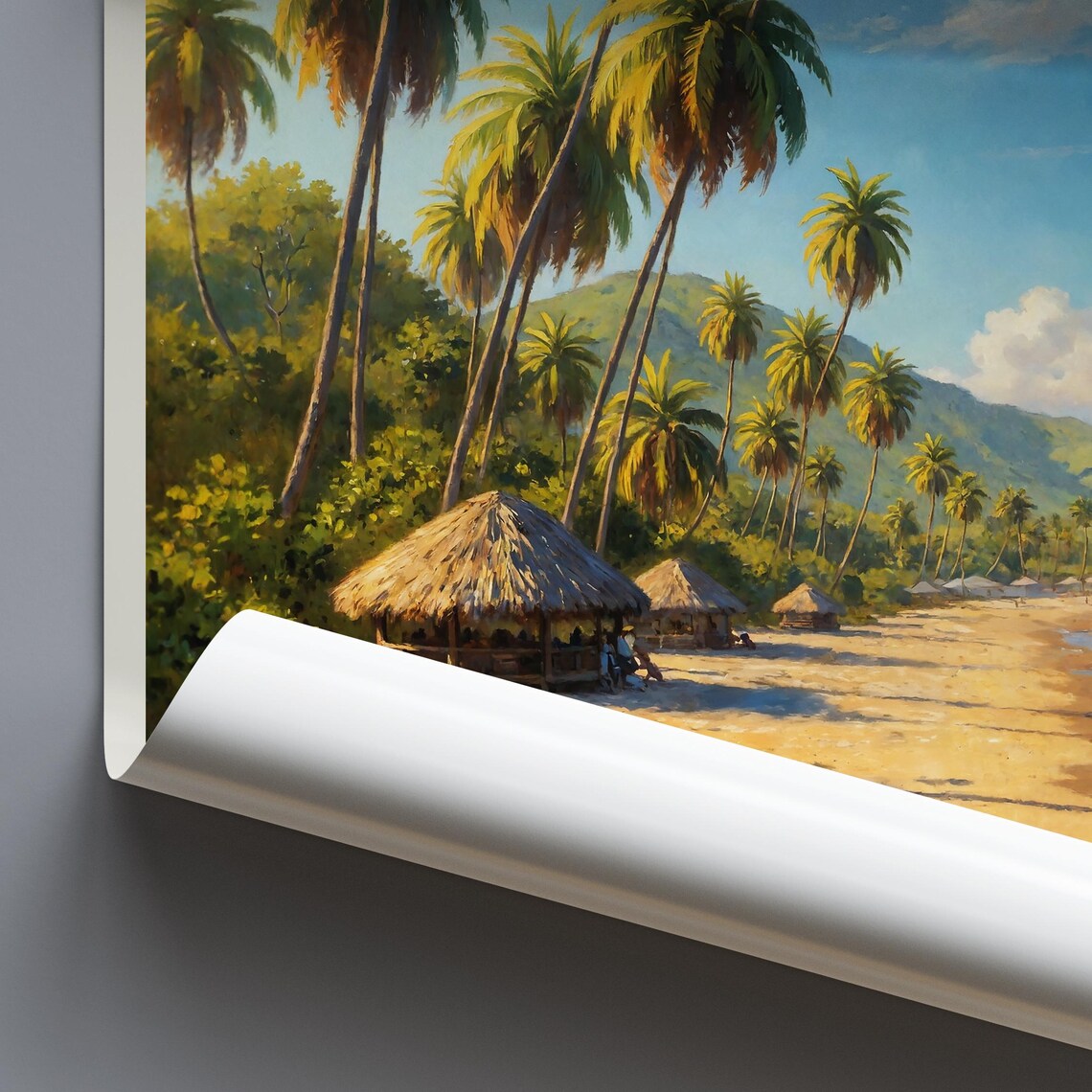 Nayarit Mexico Tropical Palm Beach Palapa Shore Painted Poster - Image 4