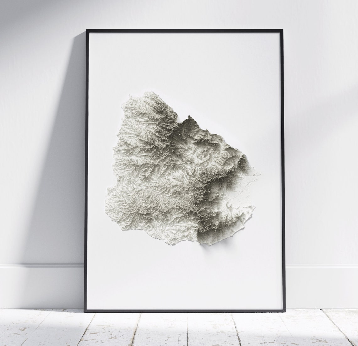 Uruguay Minimalist White Sculpted 3D Relief Country Map Poster