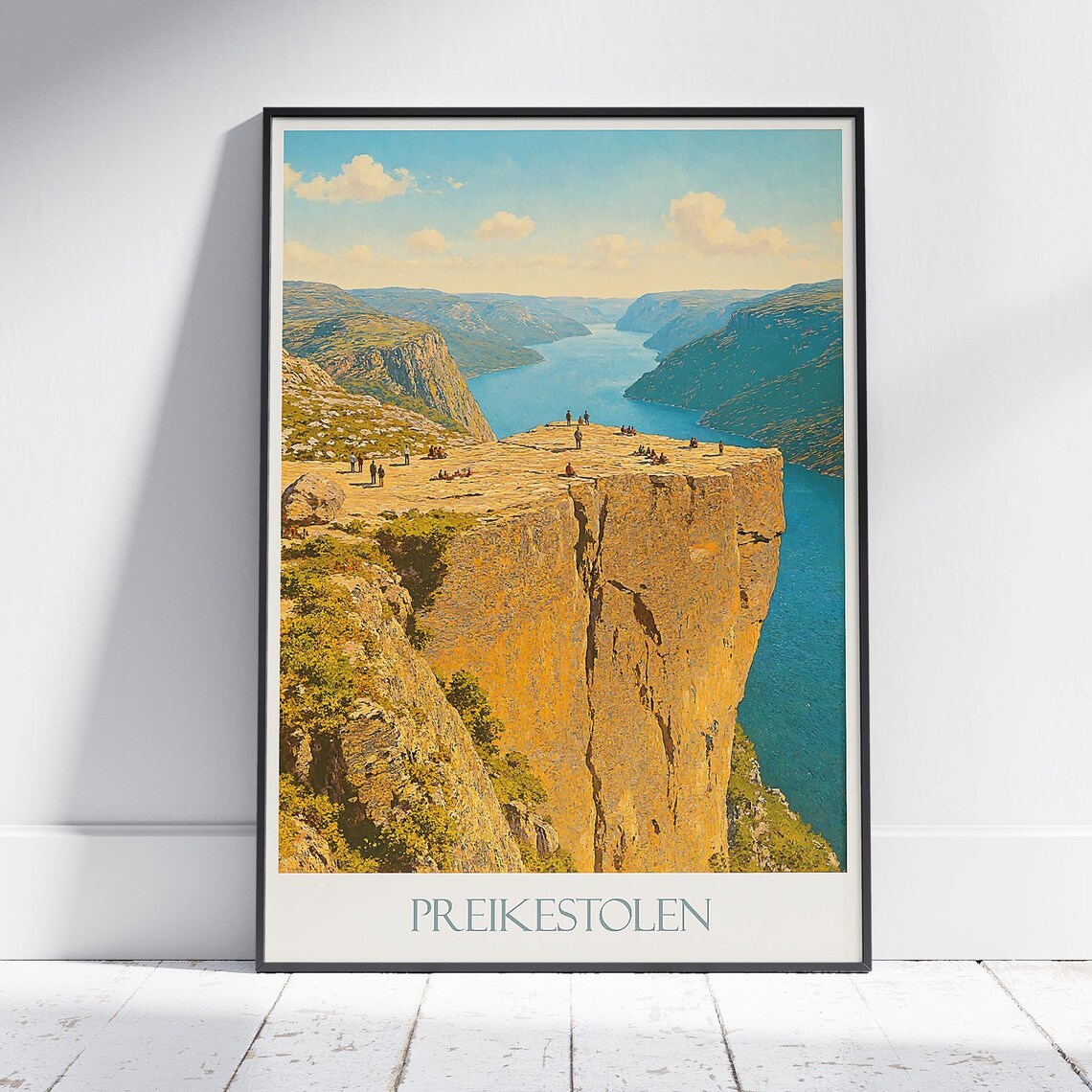 Preikestolen Pulpit Rock Lysefjord Norway Cliff Vintage Travel Poster