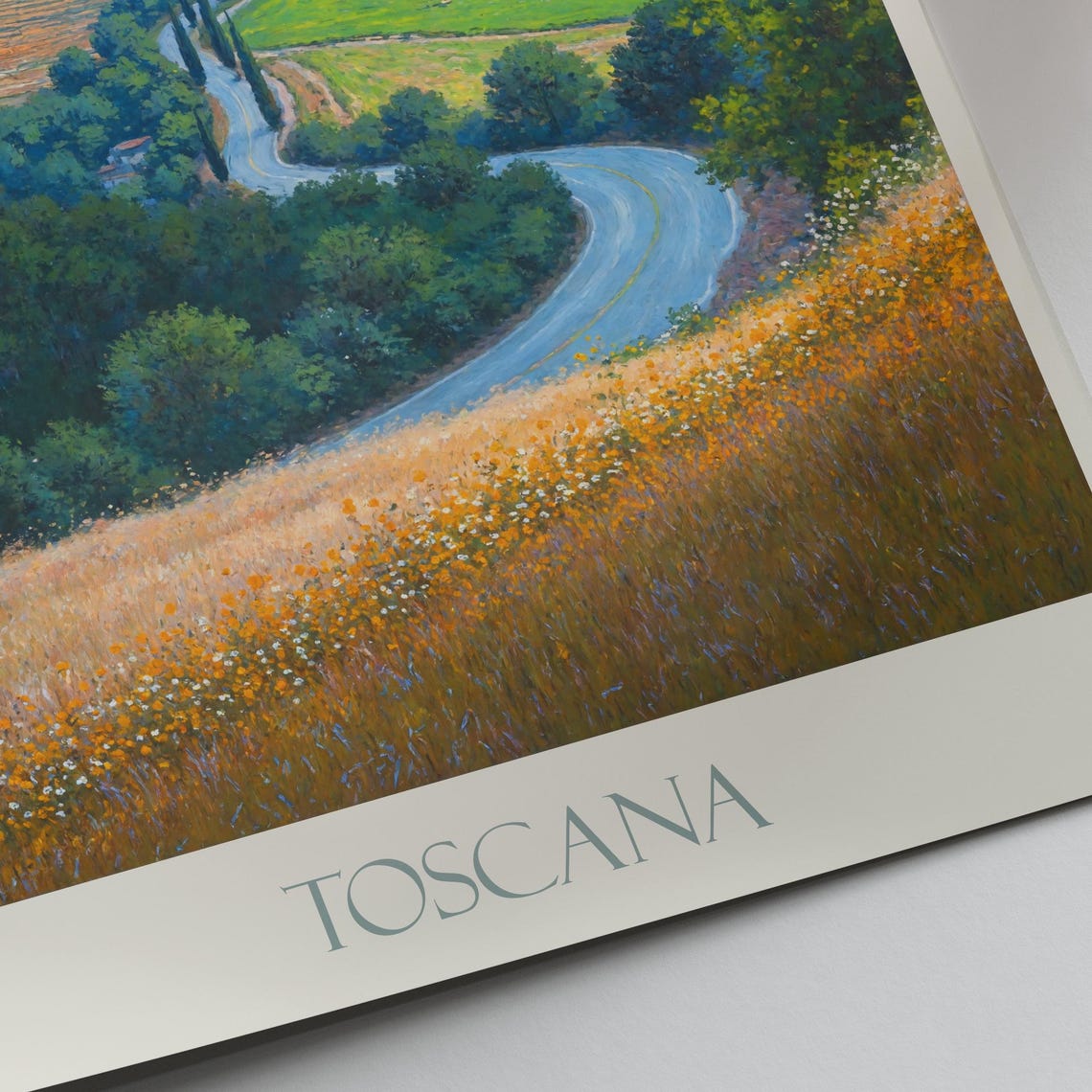 Toscana Italy Hilltop Village Dusk Cypress Road Painted Art Poster - Image 4