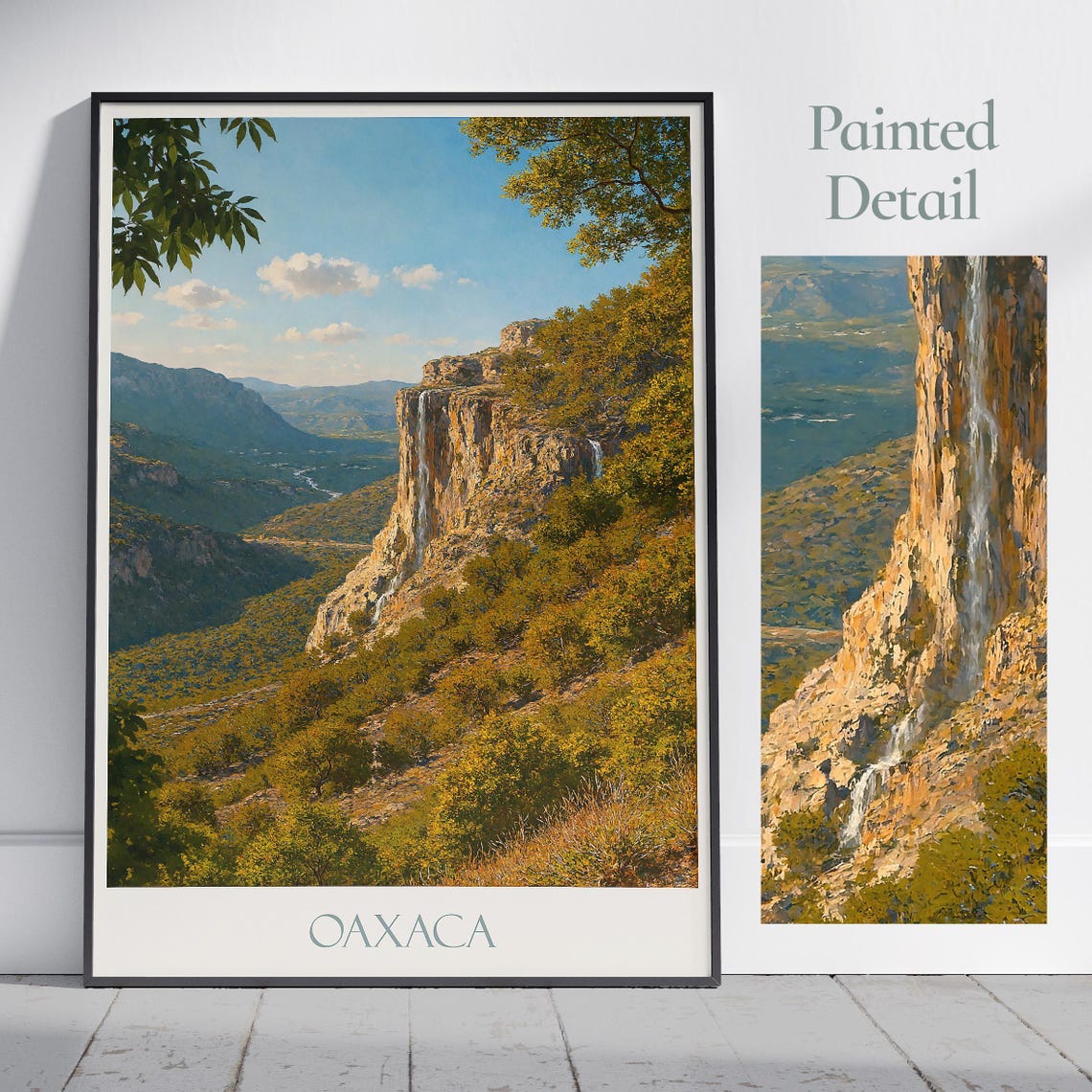Oaxaca Waterfall Canyon Cliff Painted Mountain Landscape Poster