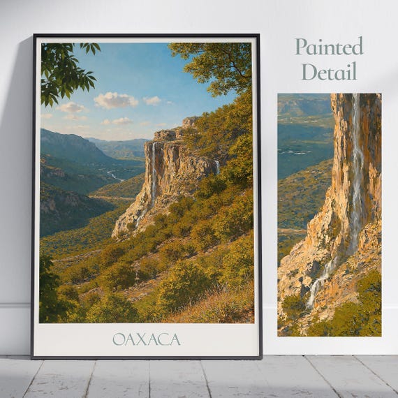 Oaxaca Travel Poster Hierve El Agua Mexico Painted Wall Art Print Home Decor Framed Personalized Vacation Gift